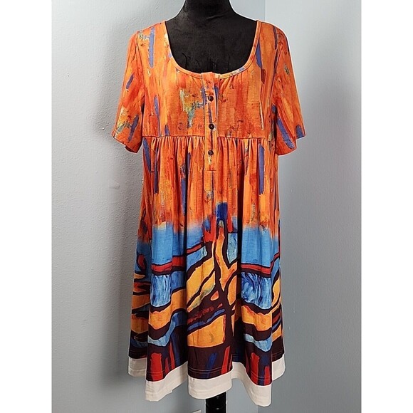 A-Line Round Neck Hekka Dress Large Short Sleeve Abstract Art Print Colorful - Picture 1 of 8